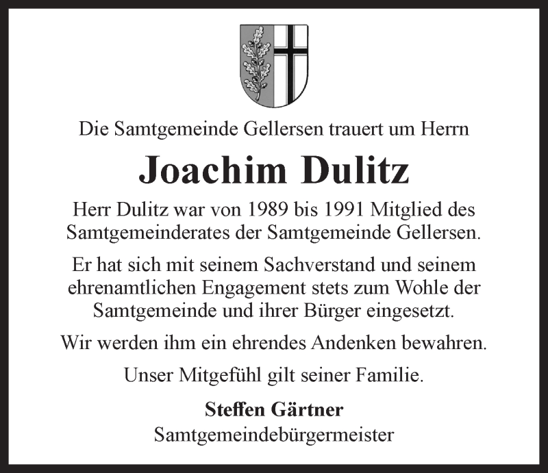  Traueranzeige für Joachim Dulitz vom 30.01.2021 aus LZ