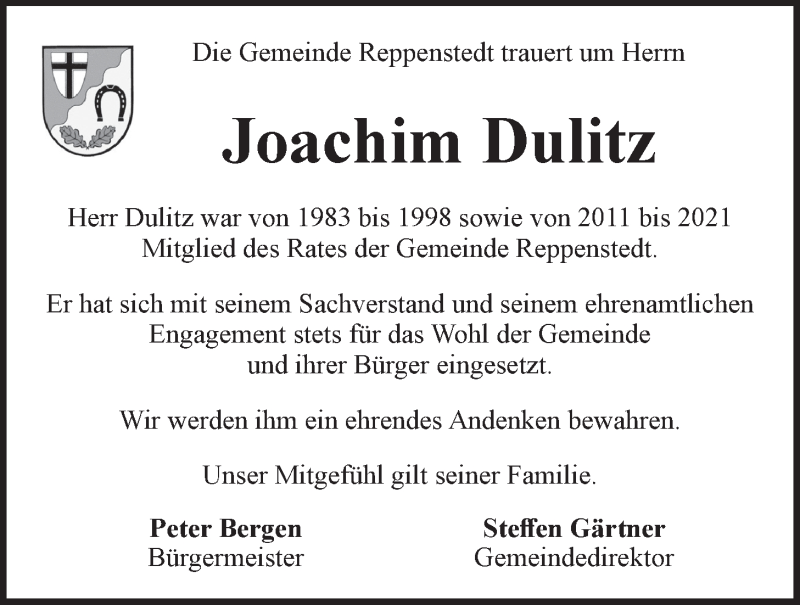  Traueranzeige für Joachim Dulitz vom 30.01.2021 aus LZ