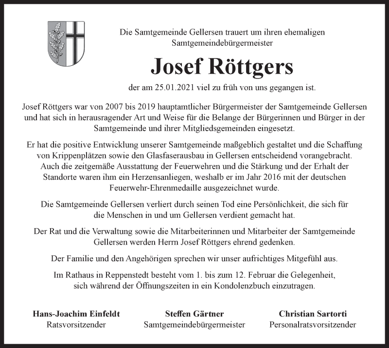  Traueranzeige für Josef Röttgers vom 30.01.2021 aus LZ