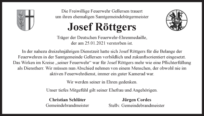  Traueranzeige für Josef Röttgers vom 30.01.2021 aus LZ