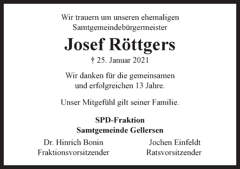  Traueranzeige für Josef Röttgers vom 30.01.2021 aus LZ