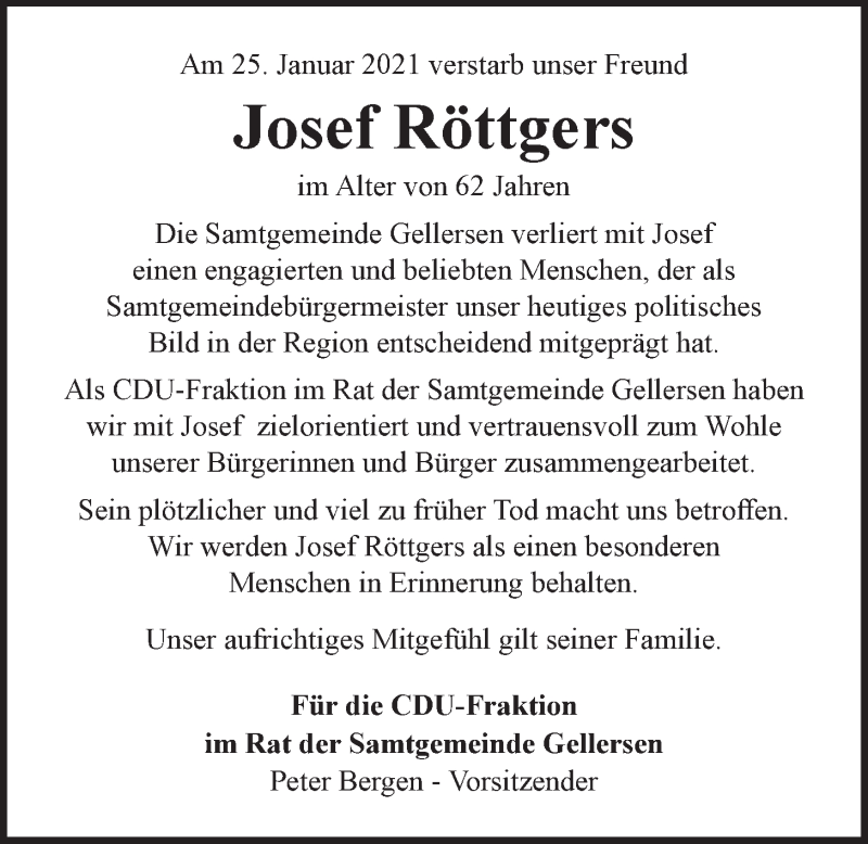  Traueranzeige für Josef Röttgers vom 30.01.2021 aus LZ