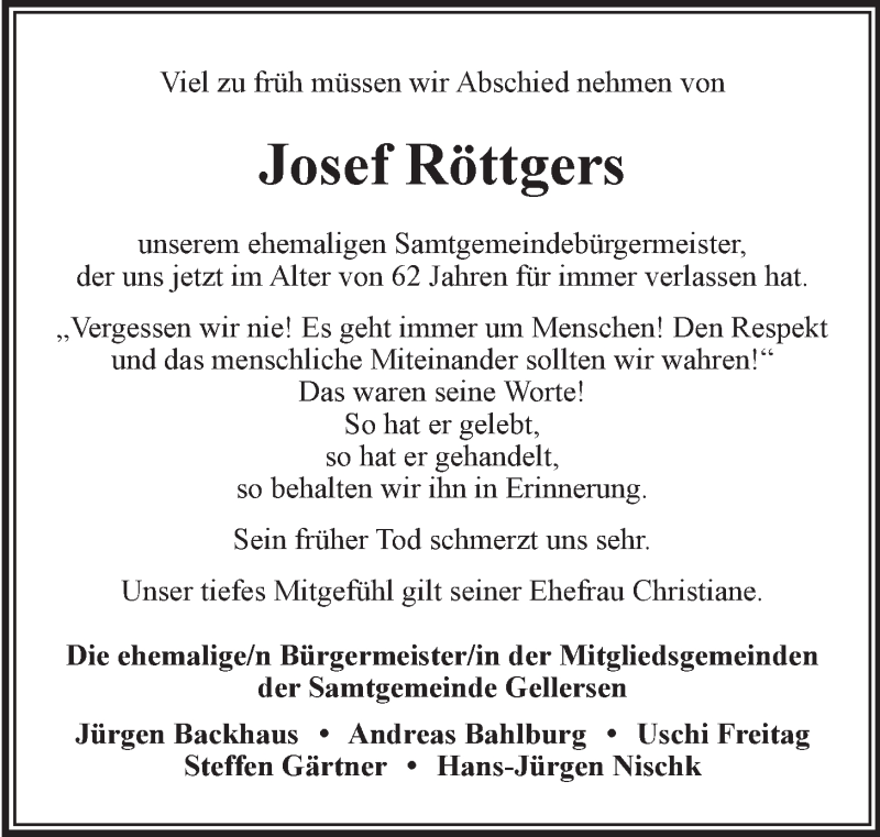 Traueranzeige für Josef Röttgers vom 30.01.2021 aus LZ
