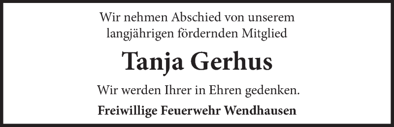  Traueranzeige für Tanja Gerhus vom 09.01.2021 aus LZ