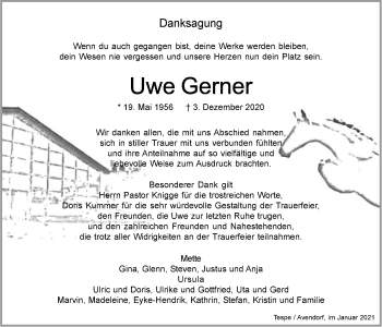 Anzeige von Uwe Gerner von LZ