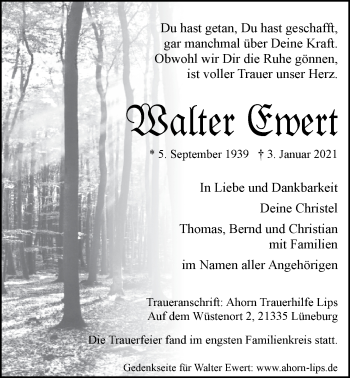 Anzeige von Walter Ewert von LZ