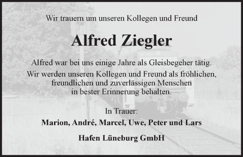  Traueranzeige für Alfred Ziegler vom 09.10.2021 aus LZ