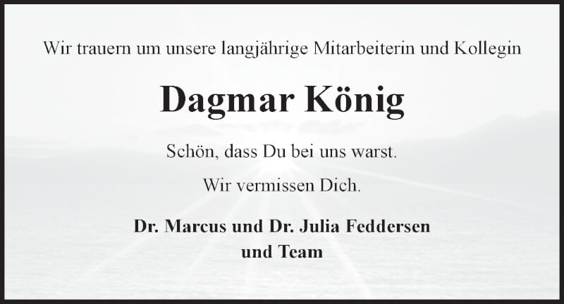  Traueranzeige für Dagmar König vom 23.10.2021 aus LZ