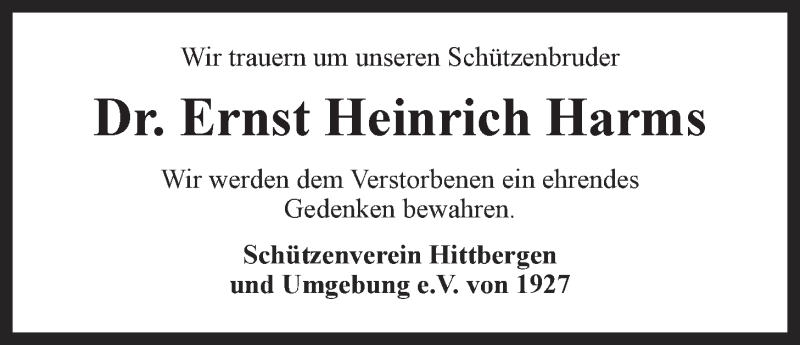  Traueranzeige für Ernst Heinrich Harms vom 30.10.2021 aus LZ