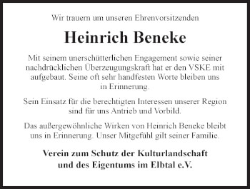 Anzeige von Heinrich Beneke von LZ