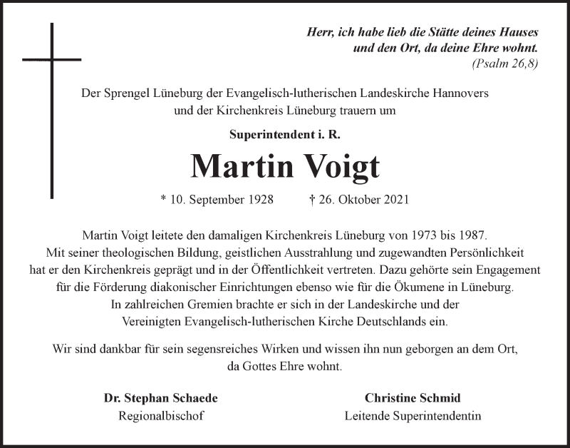  Traueranzeige für Martin Voigt vom 30.10.2021 aus LZ
