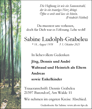 Anzeige von Sabine Ludolph-Grabeleu von LZ