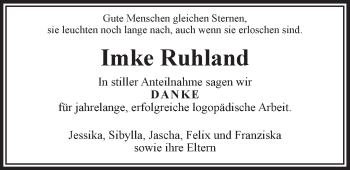 Anzeige von Imke Ruhland von LZ