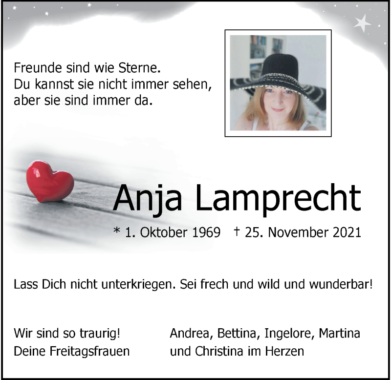  Traueranzeige für Anja Lamprecht vom 04.12.2021 aus LZ