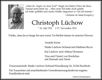 Anzeige von Christoph Lüchow von LZ