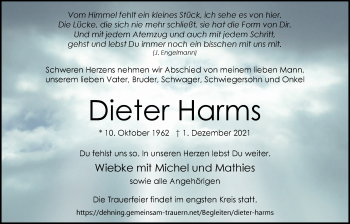 Traueranzeigen von Dieter Harms TrauerLüneburg.de