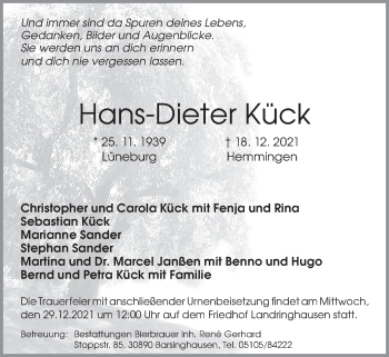 Anzeige von Hans-Dieter Kück von LZ