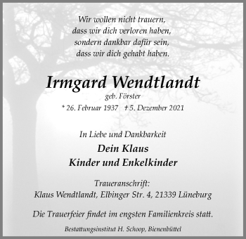 Anzeige von Irmgard Wendtlandt von LZ