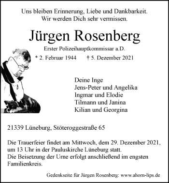 Anzeige von Jürgen Rosenberg von LZ