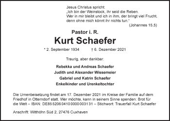 Anzeige von Kurt Schaefer von LZ