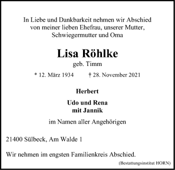 Anzeige von Lisa Röhlke von LZ