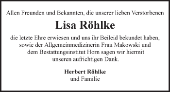 Anzeige von Lisa Röhlke von LZ