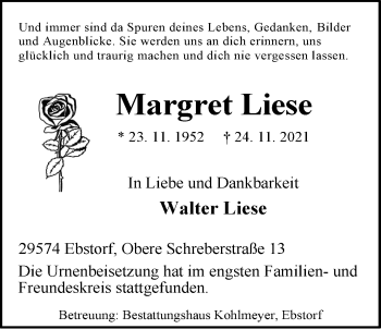 Anzeige von Margret Liese von LZ