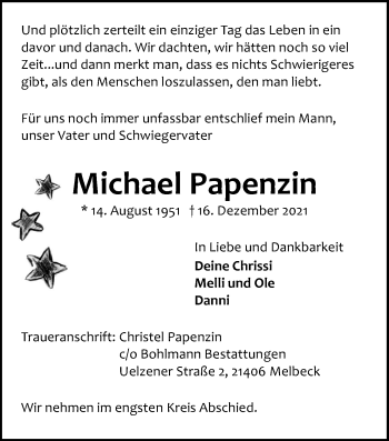 Anzeige von Michael Papenzin von LZ