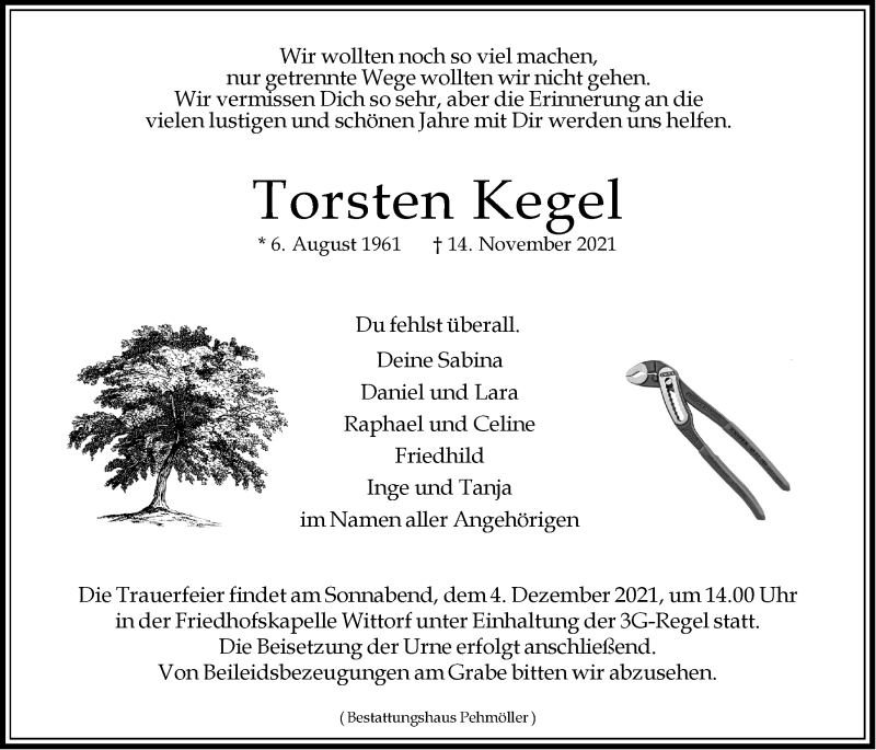  Traueranzeige für Torsten Kegel vom 30.11.2021 aus LZ