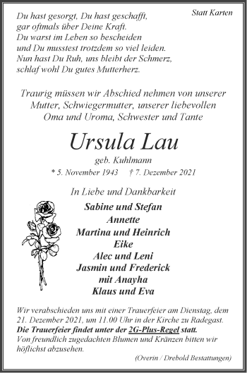 Anzeige von Ursula Lau von LZ