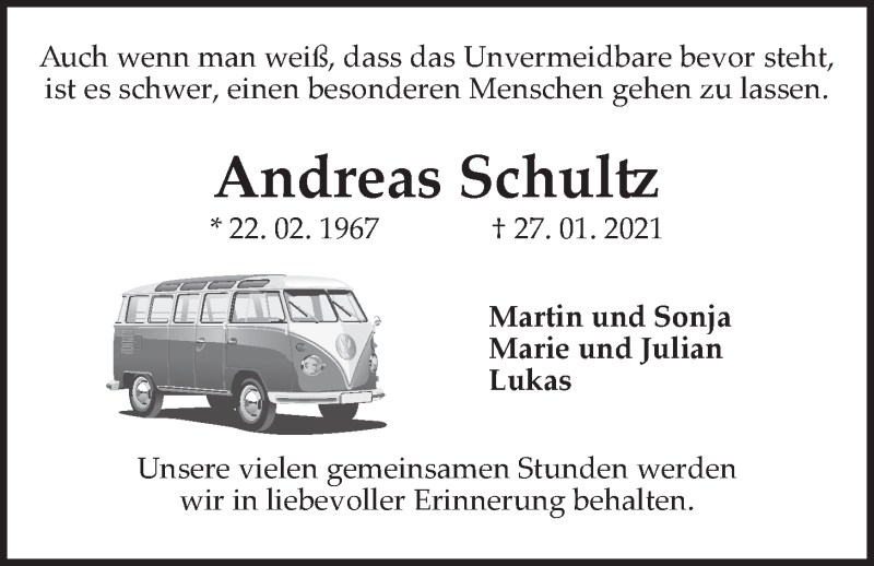  Traueranzeige für Andreas Schultz vom 05.02.2021 aus LZ