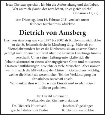Anzeige von Dietrich von Amsberg von LZ
