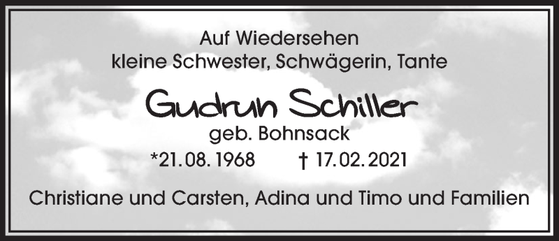  Traueranzeige für Gudrun Schiller vom 20.02.2021 aus LZ