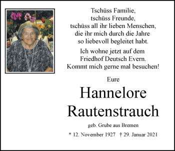 Anzeige von Hannelore Rautenstrauch von LZ