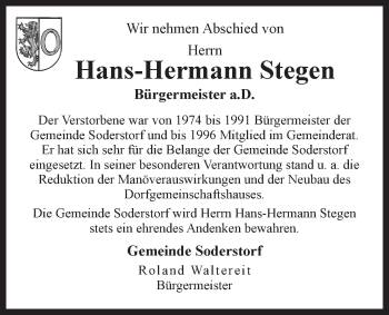Anzeige von Hans-Hermann Stegen von LZ