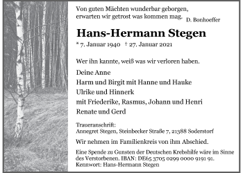 Anzeige von Hans-Hermann Stegen von LZ