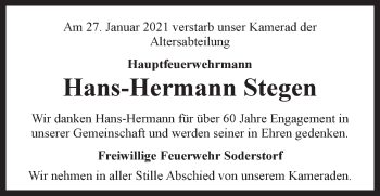 Anzeige von Hans-Hermann Stegen von LZ