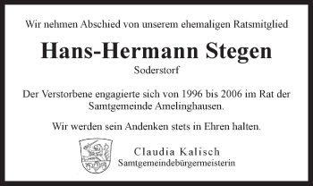 Anzeige von Hans-Hermann Stegen von LZ