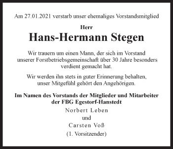 Anzeige von Hans-Hermann Stegen von LZ