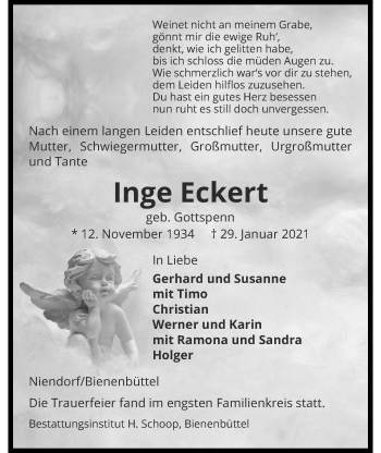 Anzeige von Inge Eckert von LZ
