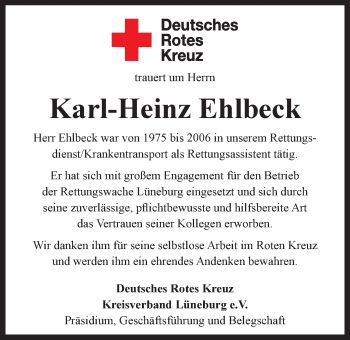 Anzeige von Karl-Heinz Ehlbeck von LZ