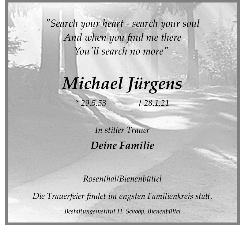  Traueranzeige für Michael Jürgens vom 20.02.2021 aus LZ