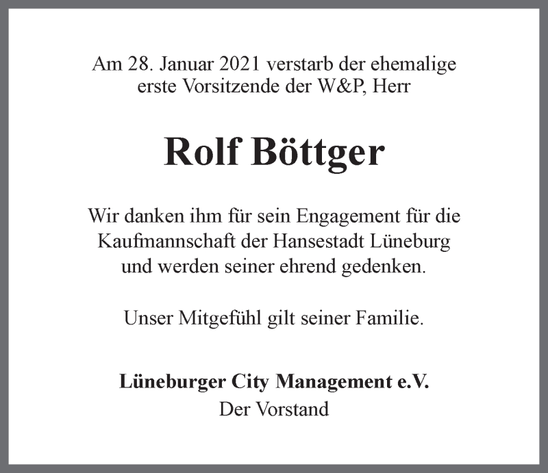  Traueranzeige für Rolf Böttger vom 06.02.2021 aus LZ