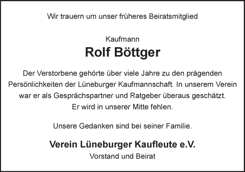  Traueranzeige für Rolf Böttger vom 09.02.2021 aus LZ