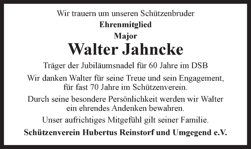  Traueranzeige für Walter Jahncke vom 17.02.2021 aus LZ
