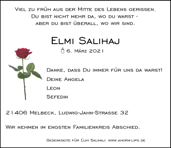 Anzeige von Elmi Salihaj von LZ