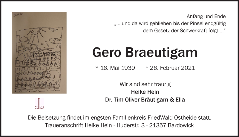  Traueranzeige für Gero Braeutigam vom 06.03.2021 aus LZ