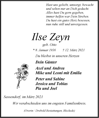 Anzeige von Ilse Zeyn von LZ