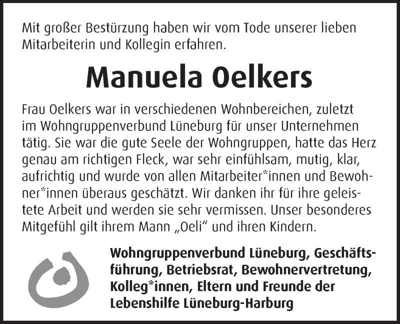  Traueranzeige für Manuela Oelkers vom 27.03.2021 aus LZ