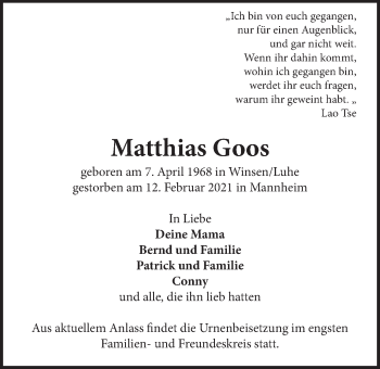 Anzeige von Matthias Goos von LZ